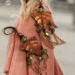 Artisan Copper and Green Dangle Earrings